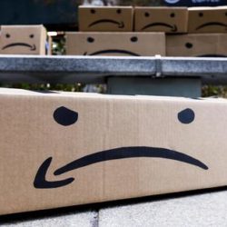 epa07371930 (FILE) - Boxes with a reimagined Amazon logo during a protest against Amazon's plans to open new company headquarters in New York, New York, USA, 30 November 2018 (reissued 15 February 2019). According to news reports, the online retailing giant has scrapped plans to build new company headquarters in New York after facing political backlash over initially agreed incentives worth some 3 billion US dollars (about 2.66 billion Euros).  EPA/JUSTIN LANE